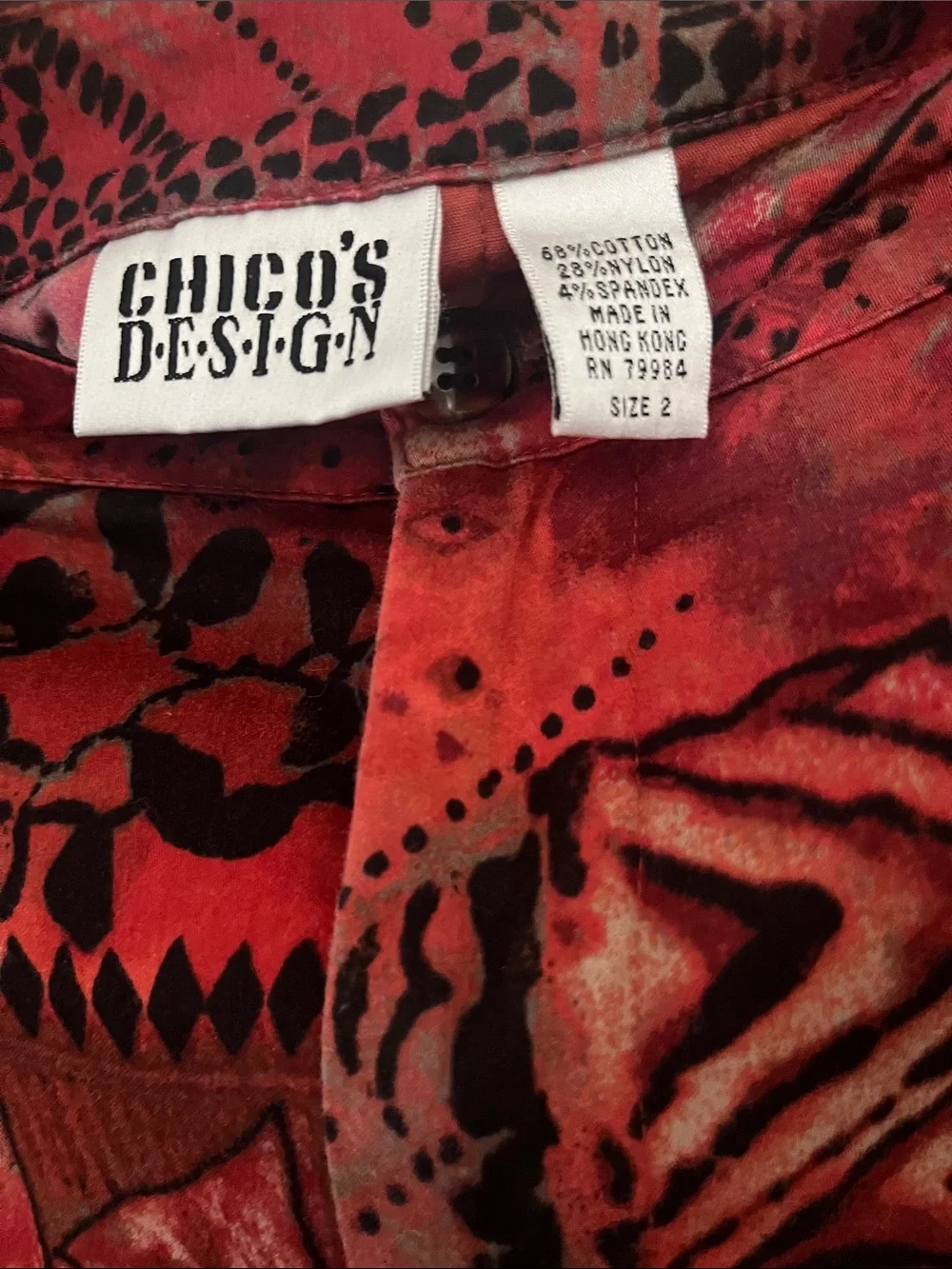 Chico's Aztec Pants VTG high rise straight leg sz 2 = Large, loose fit, print,